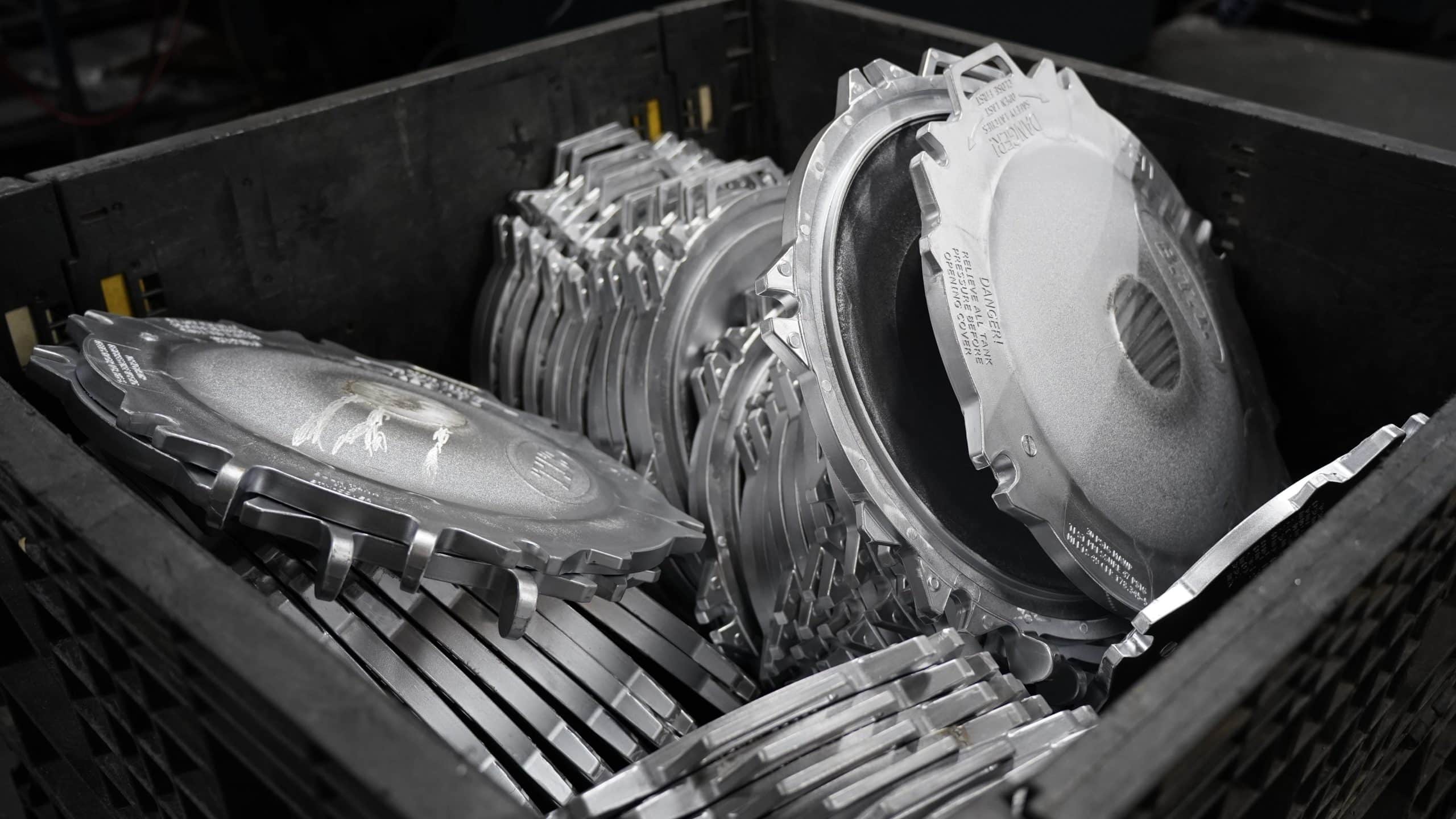 Image of low-pressure permanent mold casting equipment during a controlled production cycle